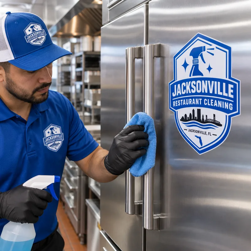 Cleaned stainless equipment front panels and handles with a streak-free finish