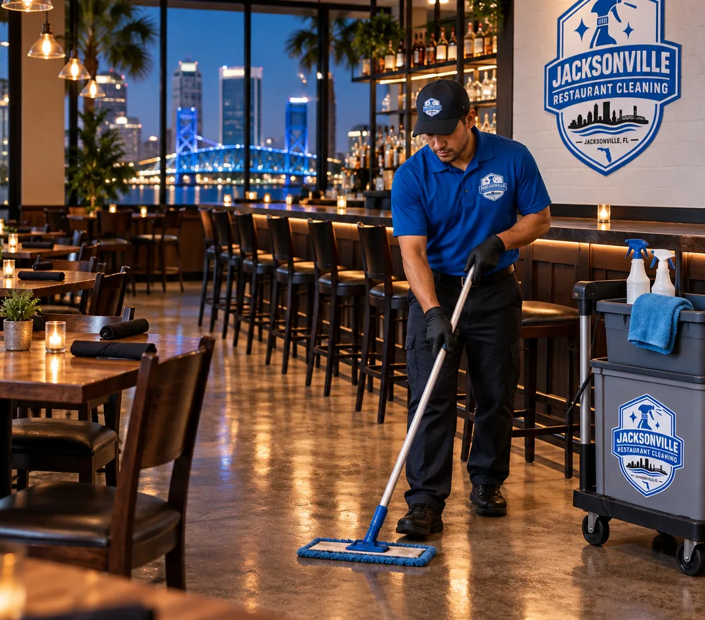 Jacksonville restaurant dining room and polished bar after an after-hours cleaning